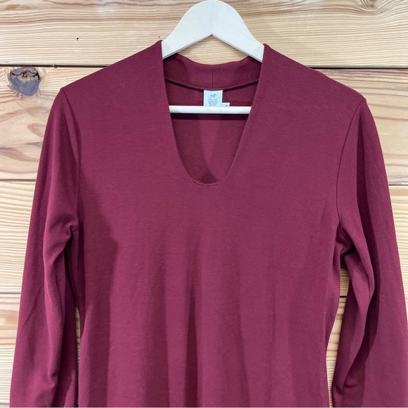 Peruvian Connection Dress Medium Burgundy LS Body Con Scoop Pima Lycra Maxi - Picture 2 of 11